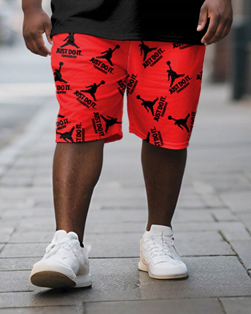 Big & Tall Black Graphic T-Shirt Shorts Set for big men view 3