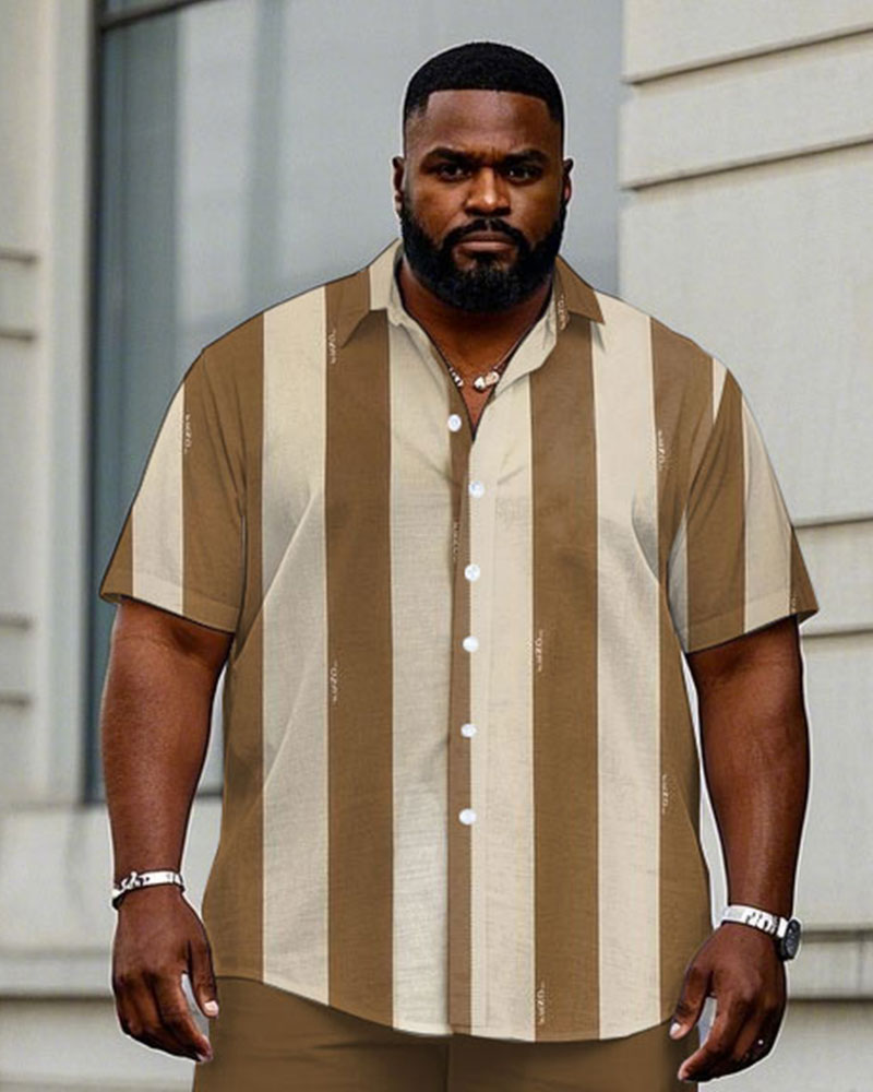 Big & Tall Khaki Striped T-Shirt Pants Set for big men view 2