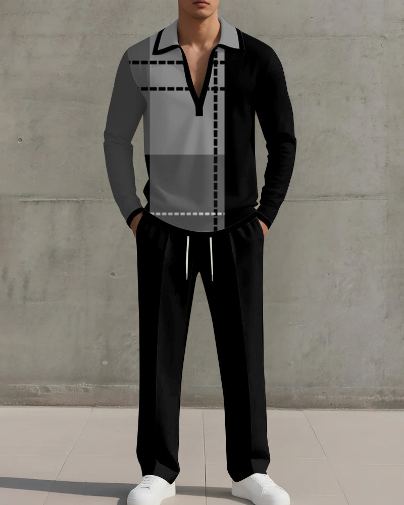 Big & Tall Black Gray Geometric Two-piece Set for big men view 1
