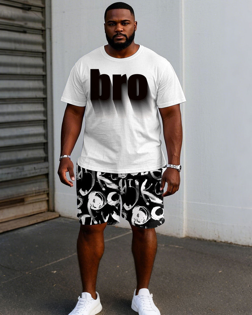 Big & Tall Streetwear T-Shirt Shorts Set for big men view 1