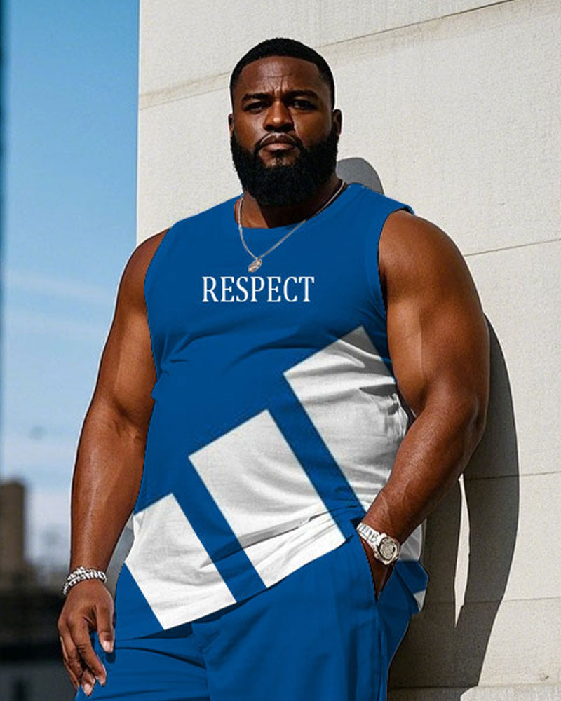 Big & Tall White Blue Graphic Vest Pants Set for big men view 2