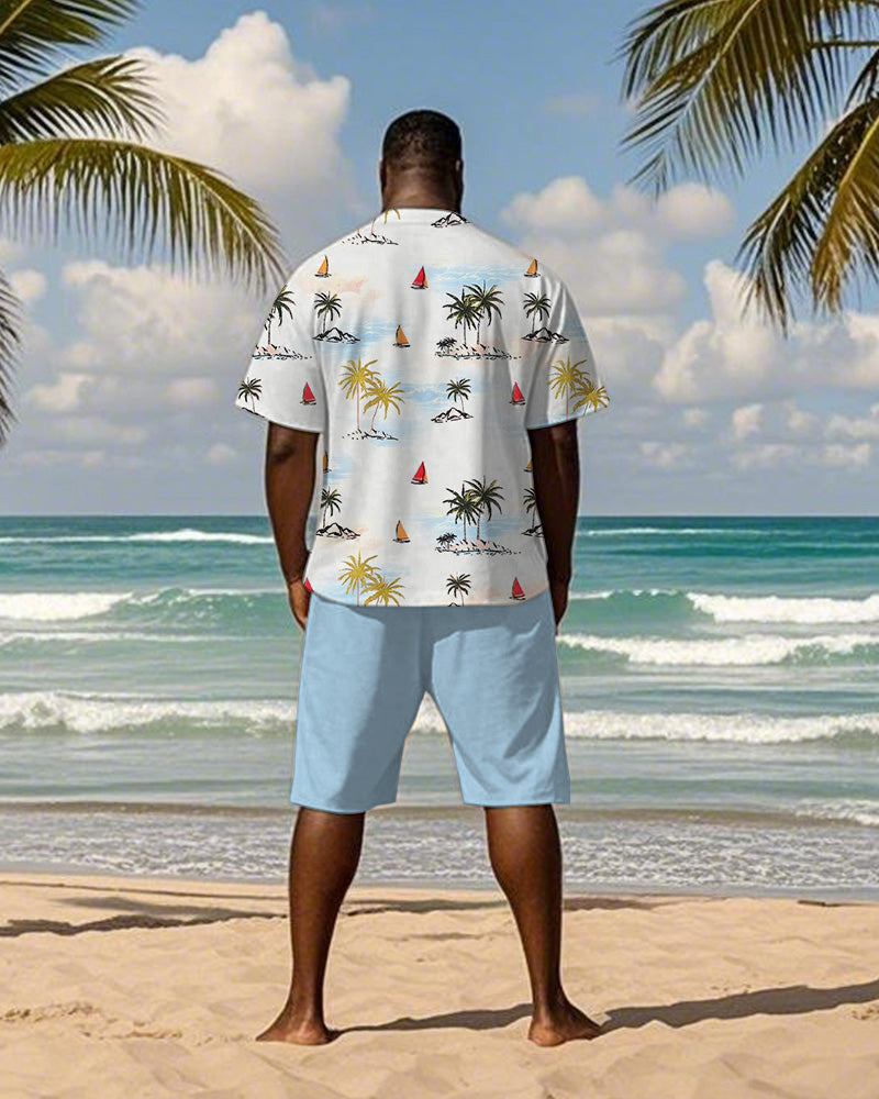 Big & Tall Blue Hawaiian Graphic T-Shirt Shorts Set for big men view 4