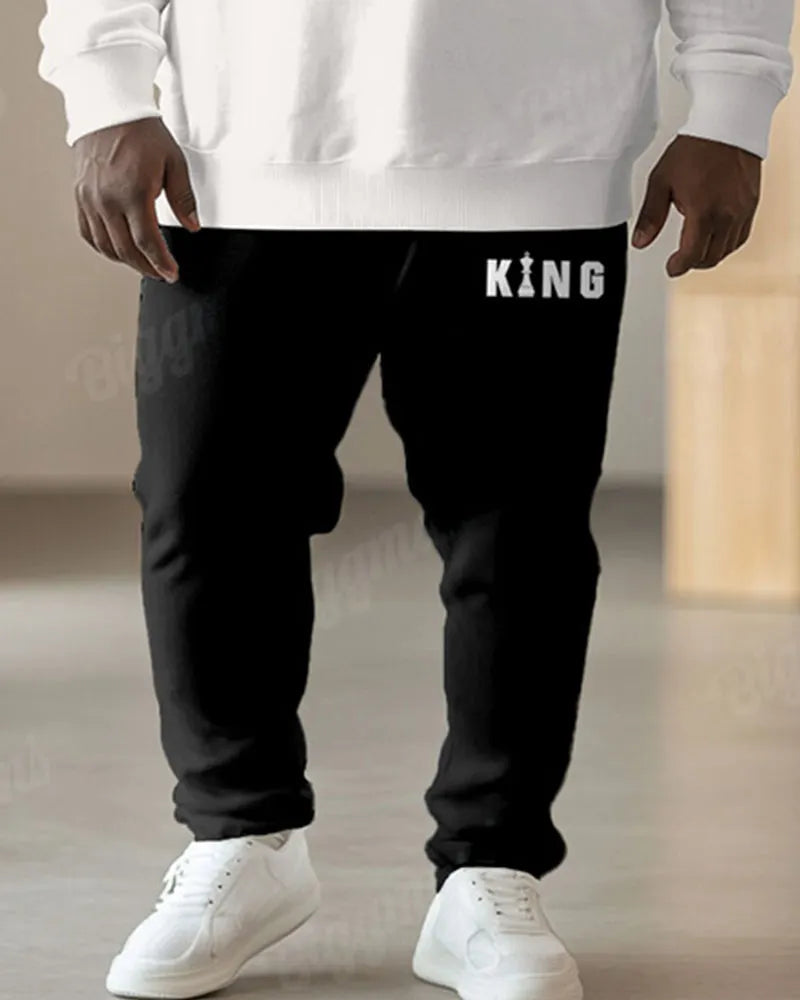 Big & Tall Black White Colorblock Two-piece Set for big men view 3