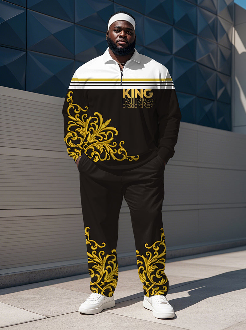 Big & Tall Black White Graphic Polo Pants Set for big men view 1