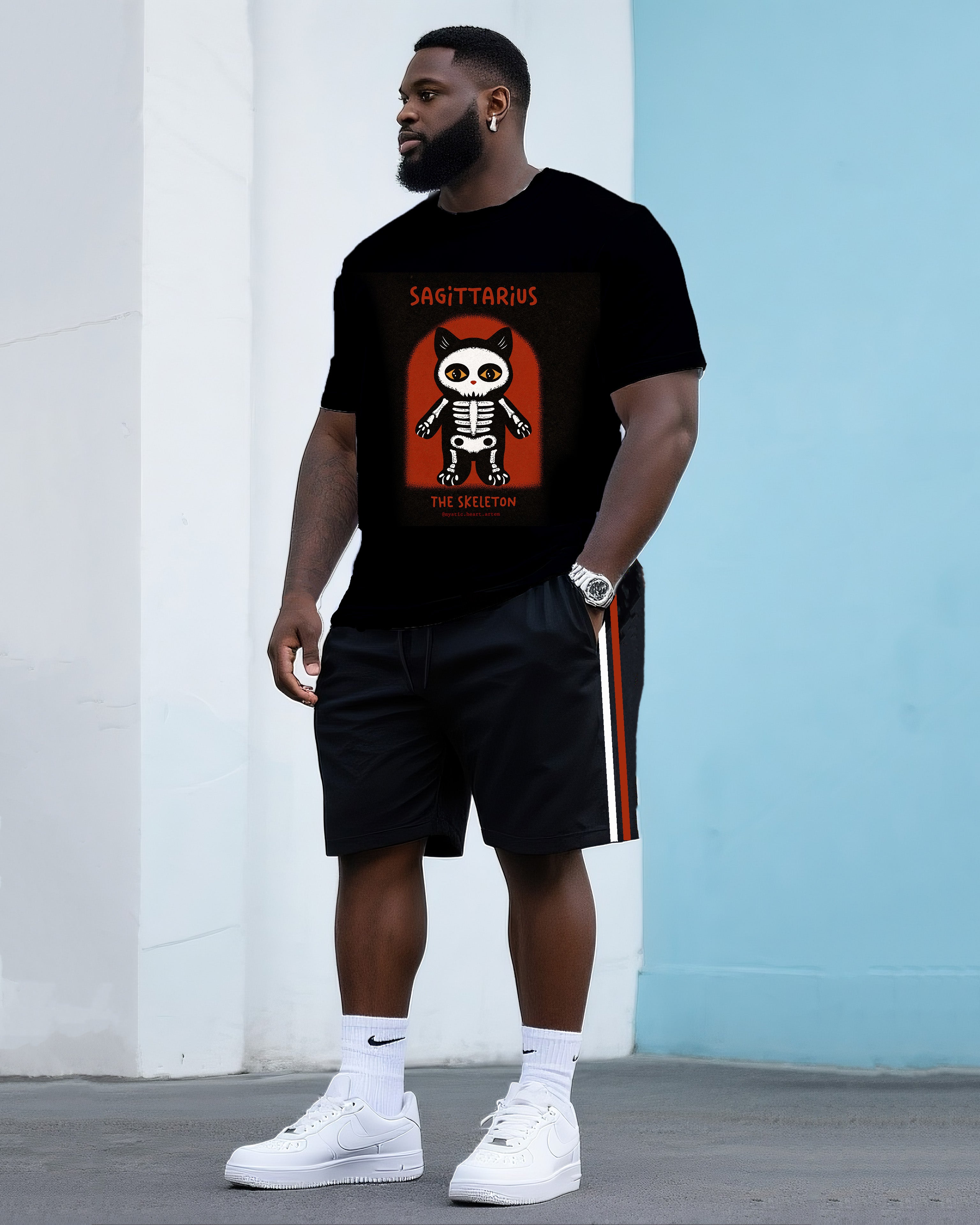 Big & Tall Streetwear Skull T-Shirt Shorts Set for big men view 1