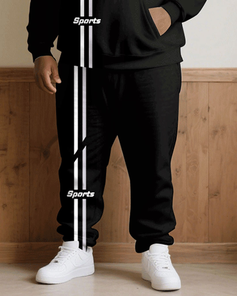 Big & Tall Black Graphic Hoodie Sweatpants Set for big men view 3