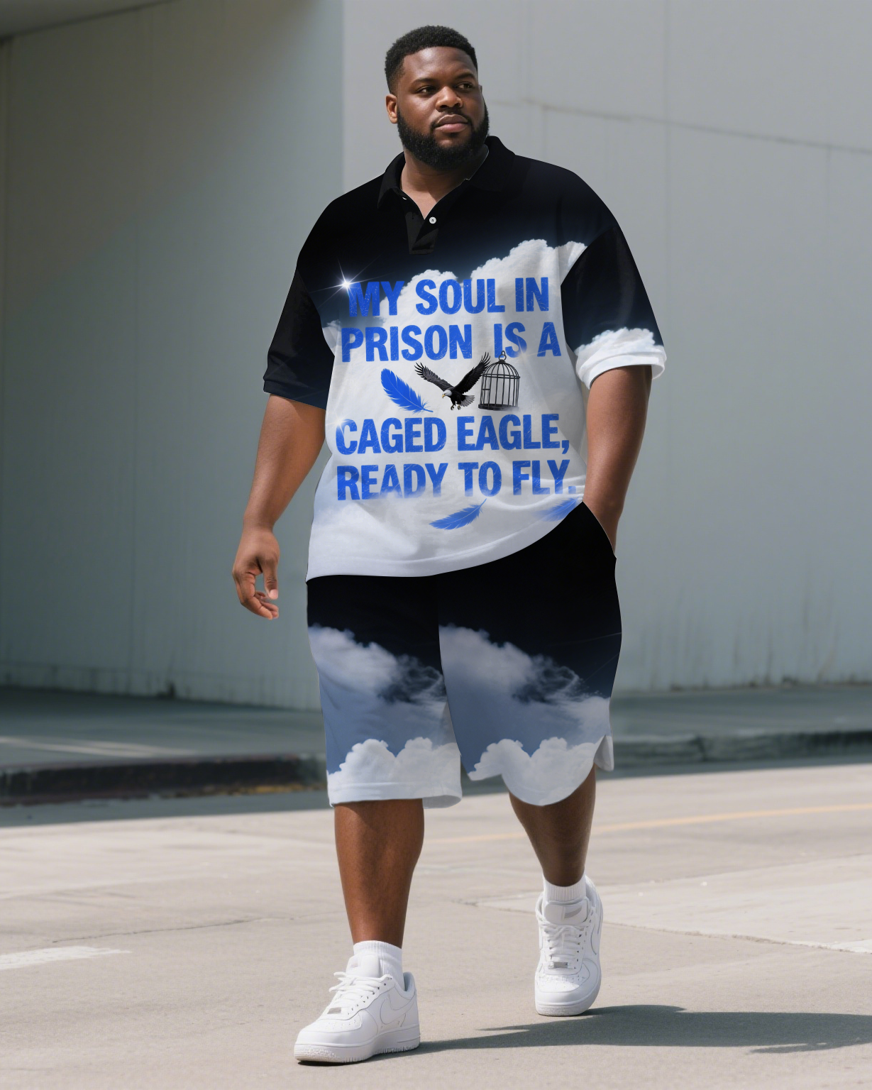 Big & Tall Gradient Polo Shorts Set for big men view 1