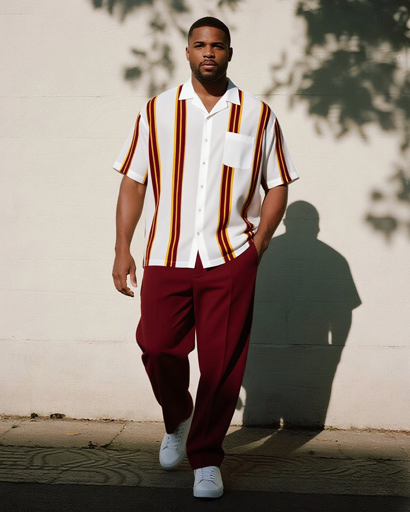 Big & Tall Red Striped Graphic T-Shirt Pants Set for big men view 1