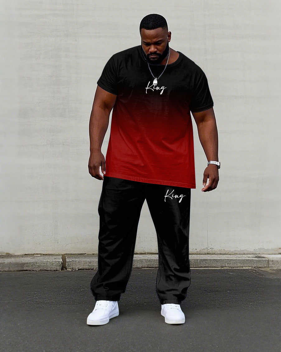 Big & Tall Black Red Gradient T-Shirt Pants Set for big men view 1