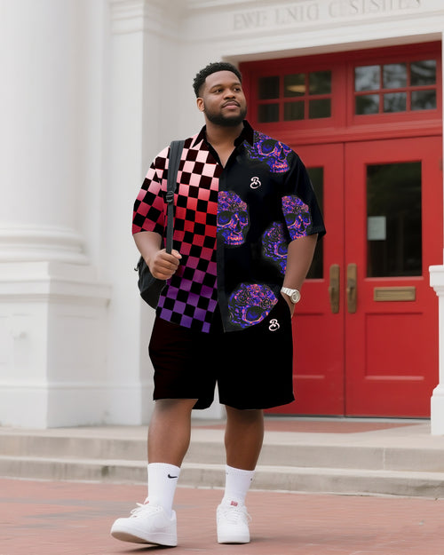 Big & Tall Colorblock Geometric T-Shirt Shorts Set for big men view 1