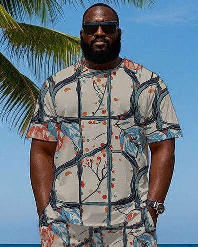 Big & Tall Graphic Floral Vintage T-Shirt Shorts Set for big men view 2