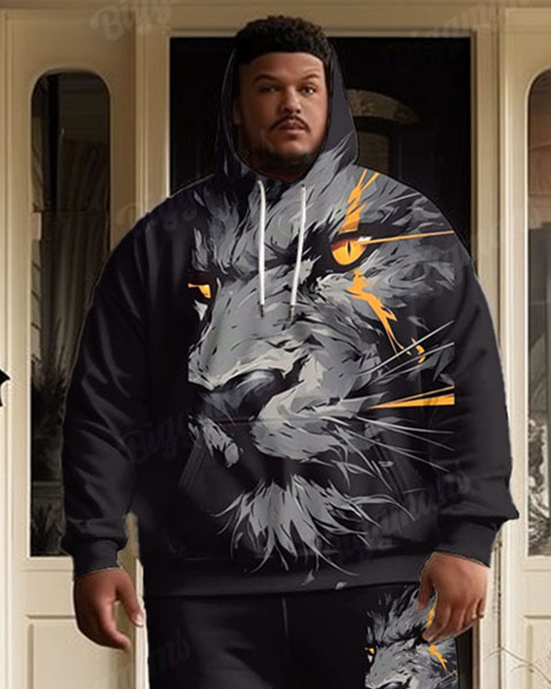 Big & Tall Black Graphic Hoodie Sweatpants Set for big men view 3