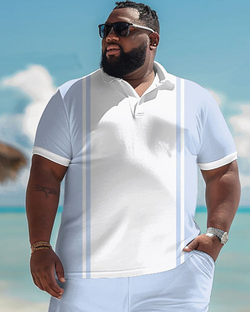 Big & Tall Blue Striped Graphic T-Shirt Shorts Set for big men view 2