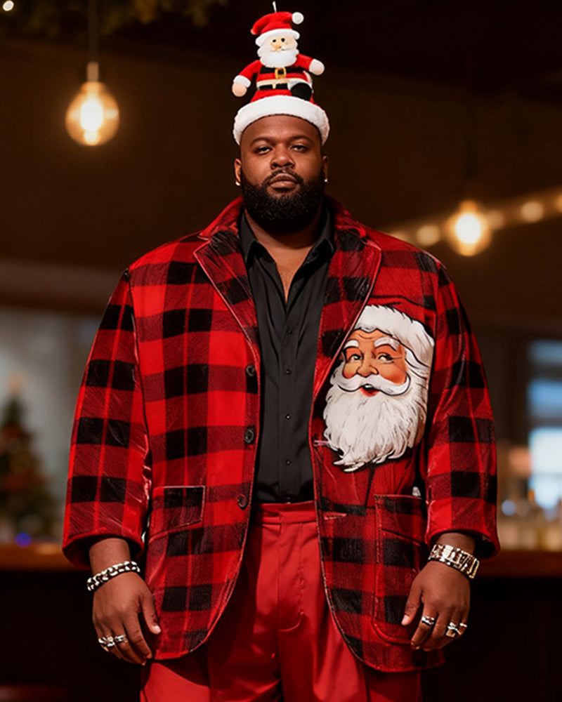 Big & Tall Black Red Plaid Two-piece Set for big men view 2