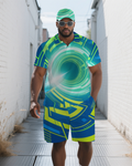 Big & Tall Black Geometric Polo Shorts Set for big men view 2