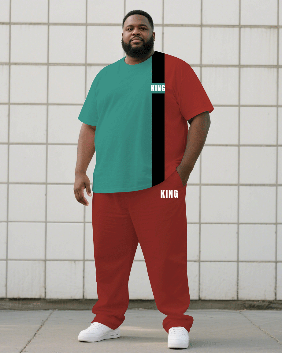Big & Tall Black Graphic T-Shirt Pants Set for big men view 1