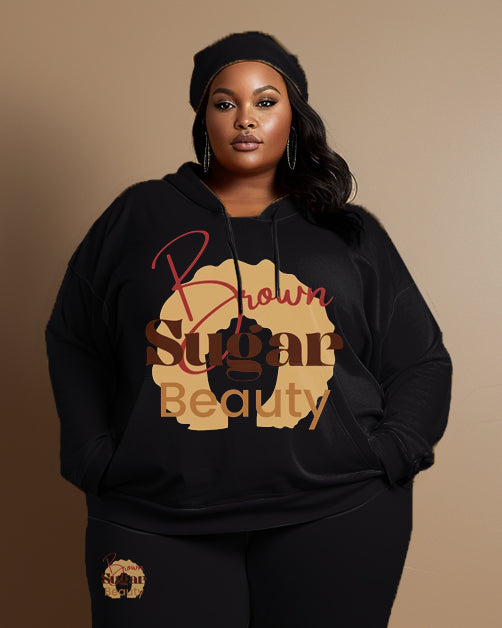 Big & Tall Brown Graphic Hoodie Sweatpants Set for big men view 2