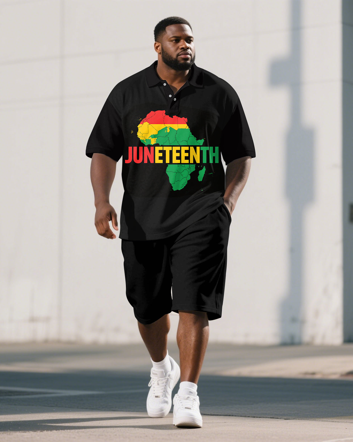 Big & Tall Juneteenth Graphic Polo Shorts Set for big men view 1