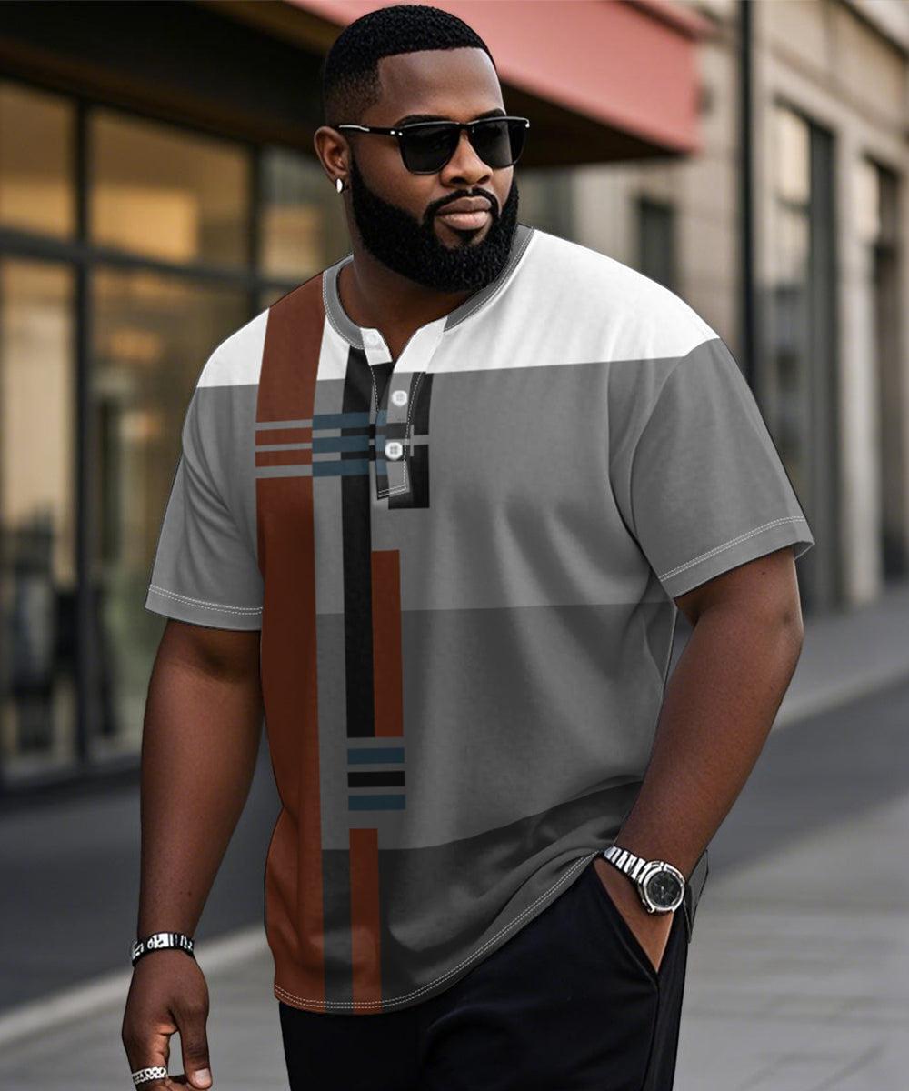 Big & Tall Gray Geometric Striped T-Shirt for big men view 1