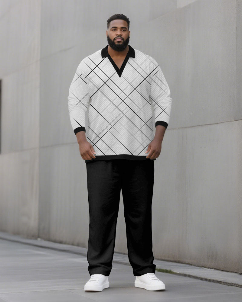 Big & Tall Black White Geometric Two-piece Set for big men view 1