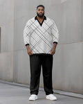 Big & Tall Black White Geometric Two-piece Set for big men view 1