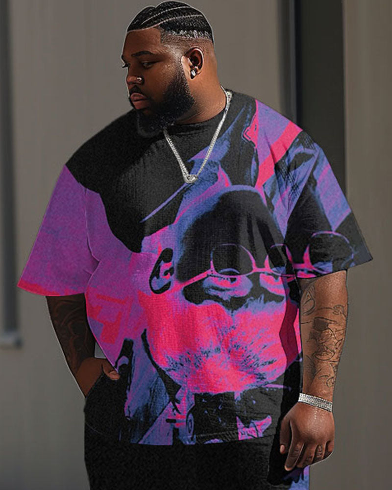 Big & Tall Geometric Streetwear T-Shirt Pants Set for big men view 2