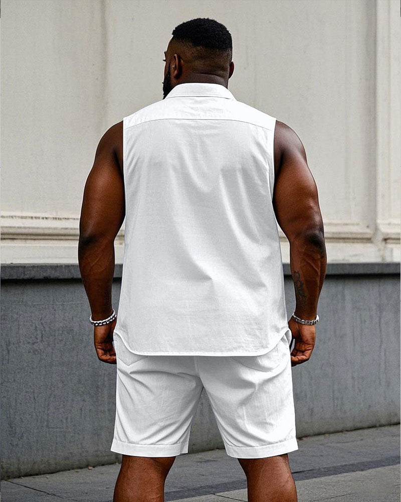 Big & Tall Solid Color T-Shirt Shorts Set for big men view 2