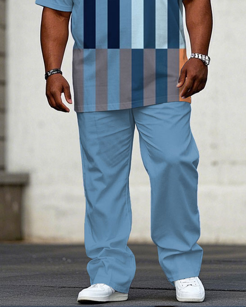 Big & Tall Blue Geometric T-Shirt Pants Set for big men view 3