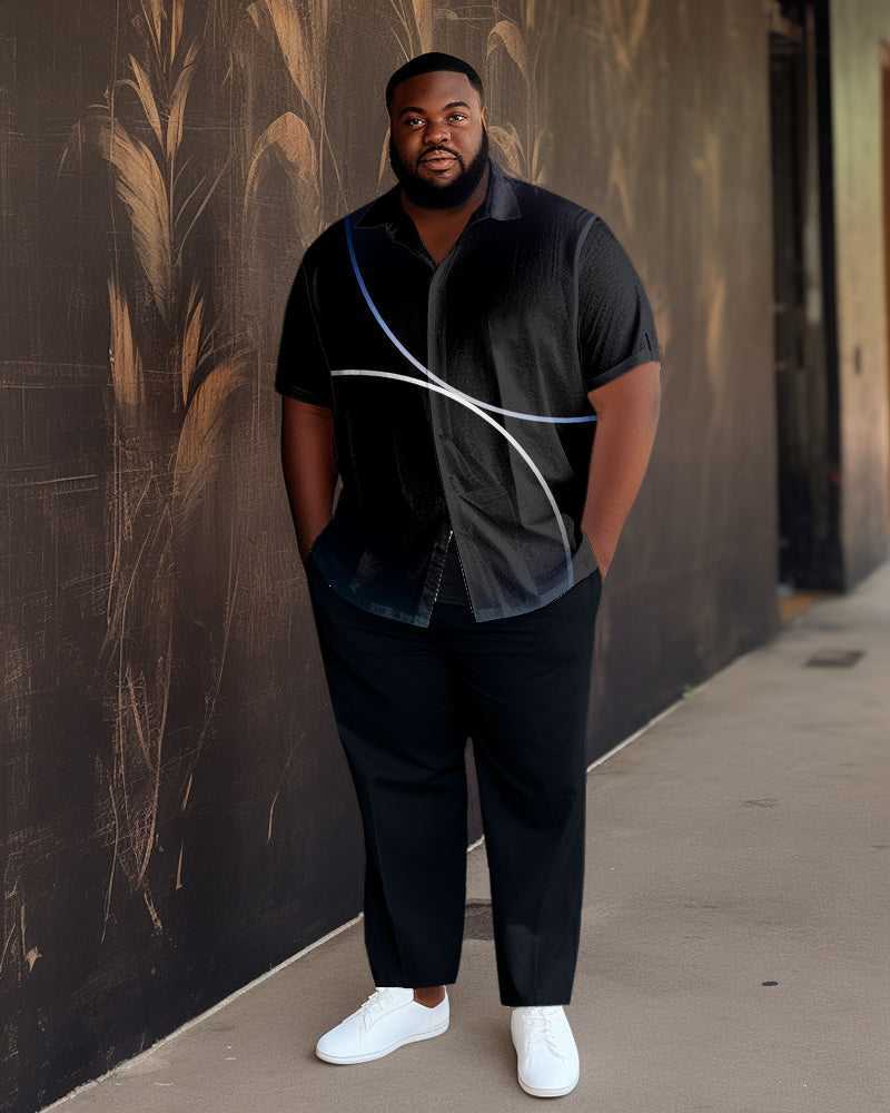 Big & Tall Black White Gradient Shirt Pants Set for big men view 1
