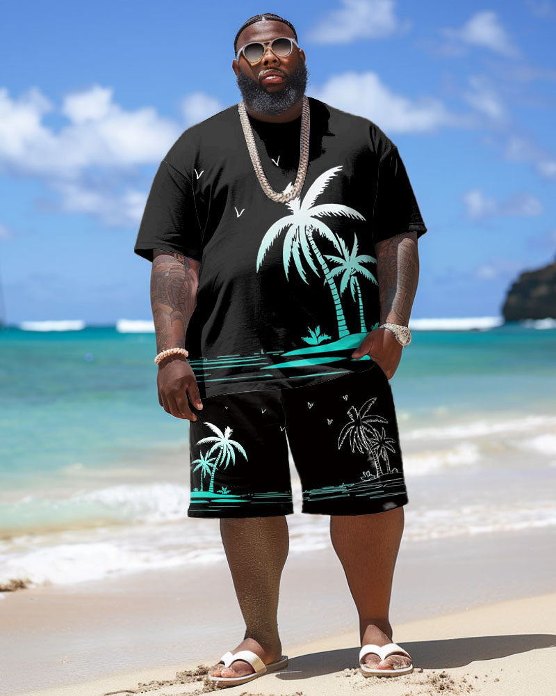 Big & Tall Hawaiian Gradient T-Shirt Shorts Set for big men view 2