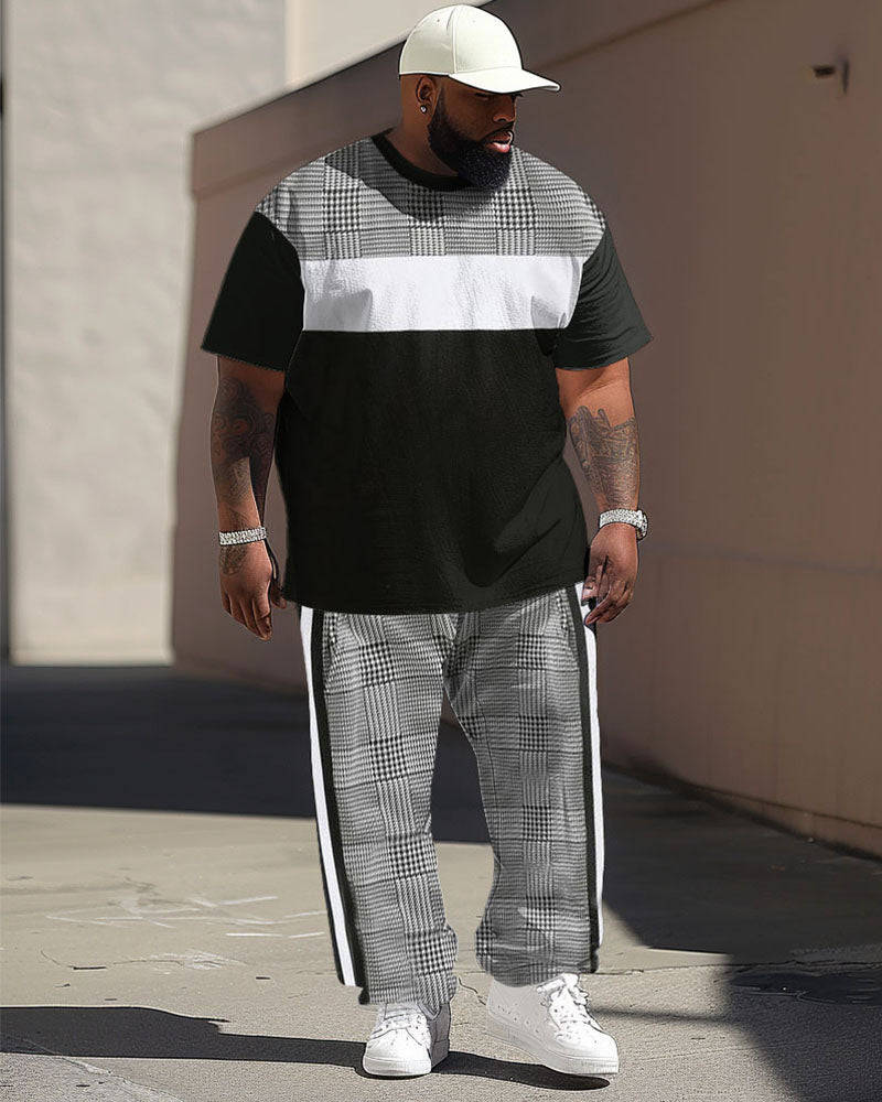 Big & Tall Colorblock Plaid T-Shirt Pants Set for big men view 1