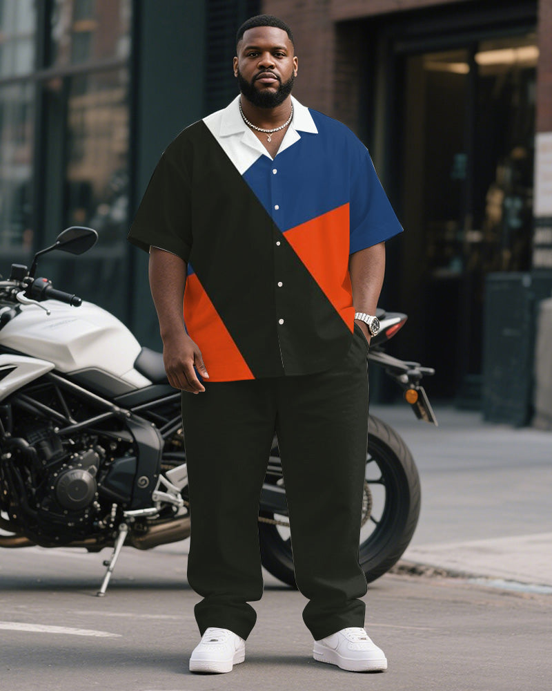Big & Tall Blue Red Colorblock T-Shirt Pants Set for big men view 1
