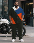 Big & Tall Blue Red Colorblock T-Shirt Pants Set for big men view 1