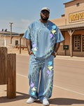 Big & Tall Denim Splash Ink T-Shirt Pants Set for big men view 1