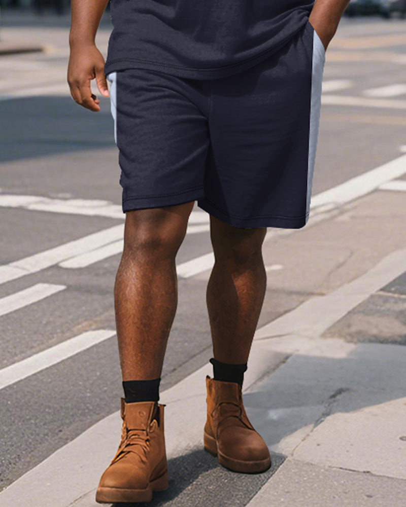 Big & Tall Purple Colorblock Striped Polo Shorts Set for big men view 4