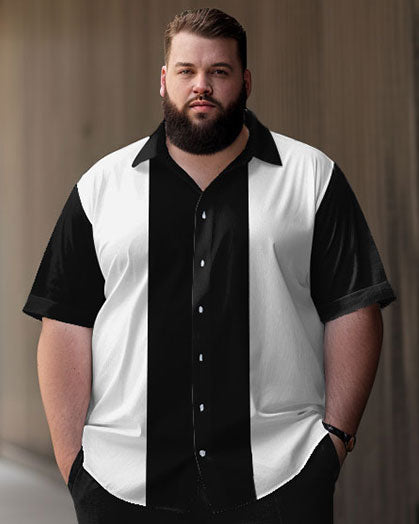 Big & Tall Black White Striped Shirt Pants Set for big men view 2