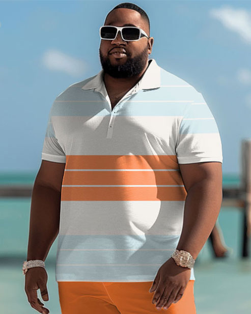 Big & Tall Colorblock Striped Polo Shorts Set for big men view 3