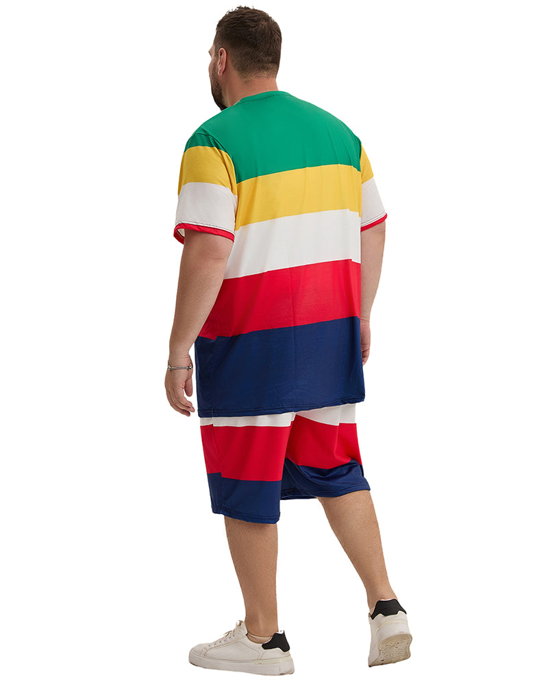Big & Tall Striped T-Shirt Shorts Set for big men view 8