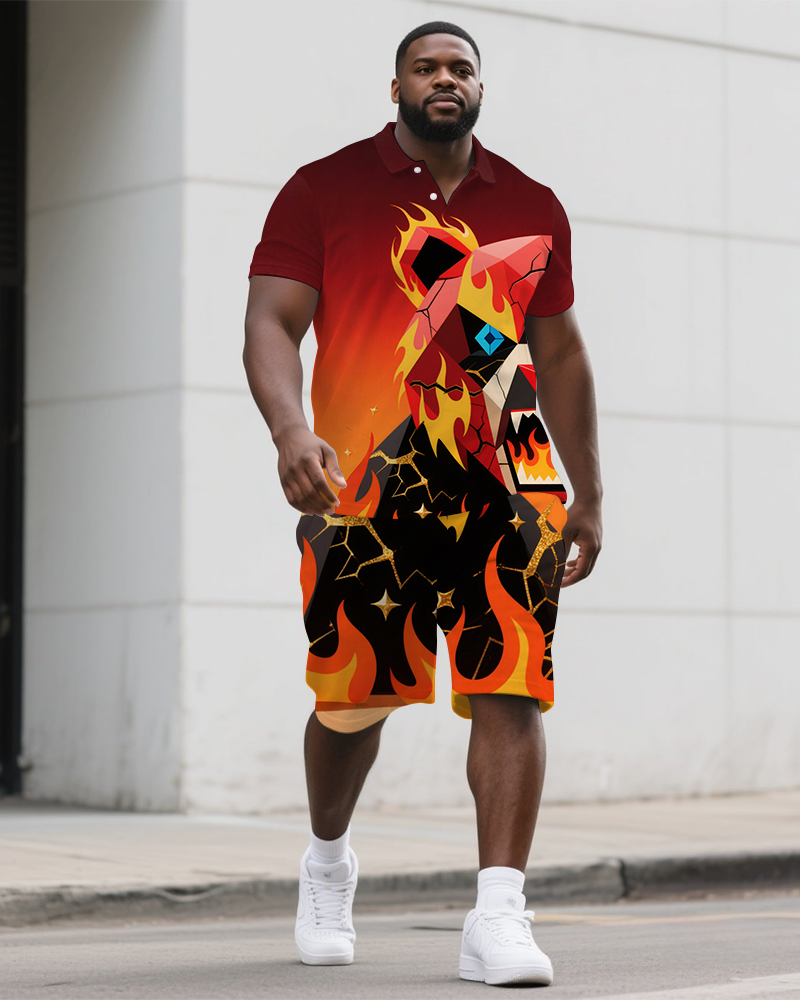 Big & Tall Gradient Polo Shorts Set for big men view 1