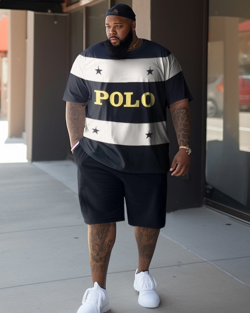 Big & Tall Colorblock Graphic Patchwork Two-piece Set for big men view 1