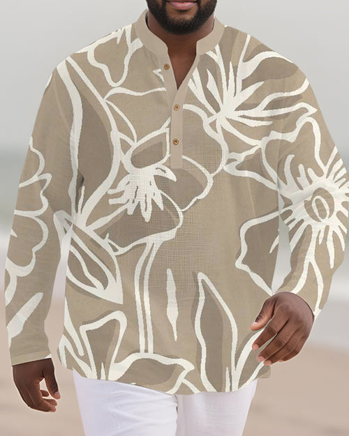Big & Tall Graphic Floral Patchwork Long Sleeve Shirt for big men view 1