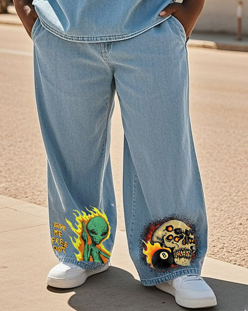 Big & Tall Denim Streetwear Skull Jeans for big men