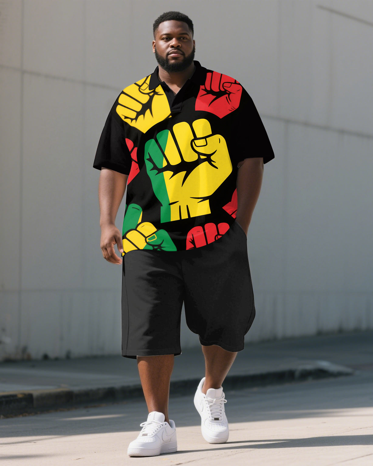 Big & Tall Juneteenth Polo Shorts Set for big men view 1