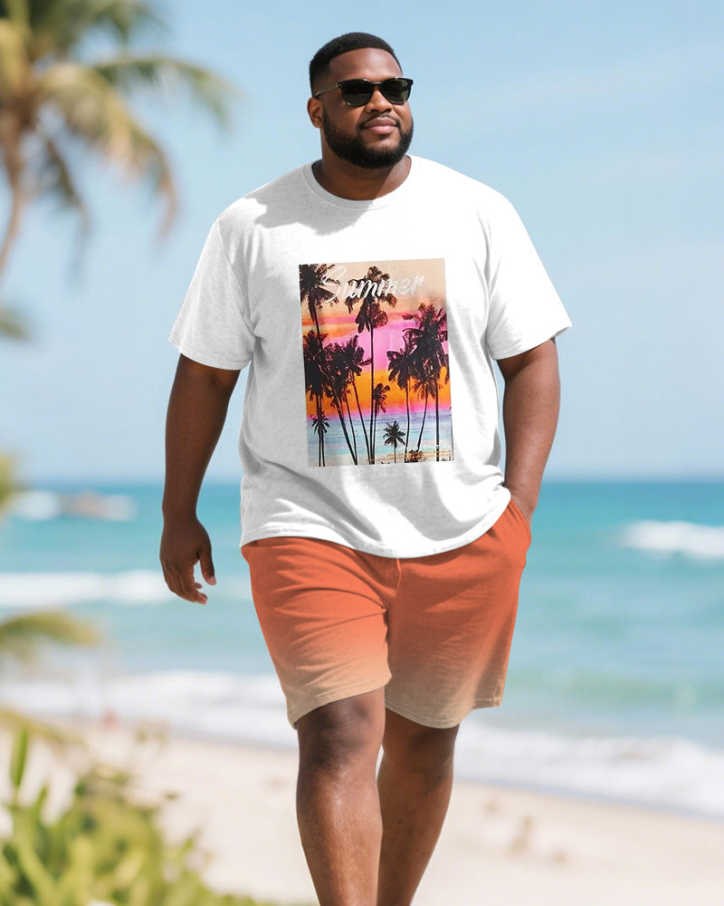 Big & Tall Orange Hawaiian T-Shirt Shorts Set for big men view 2