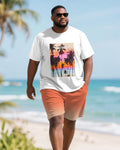 Big & Tall Orange Hawaiian T-Shirt Shorts Set for big men view 2