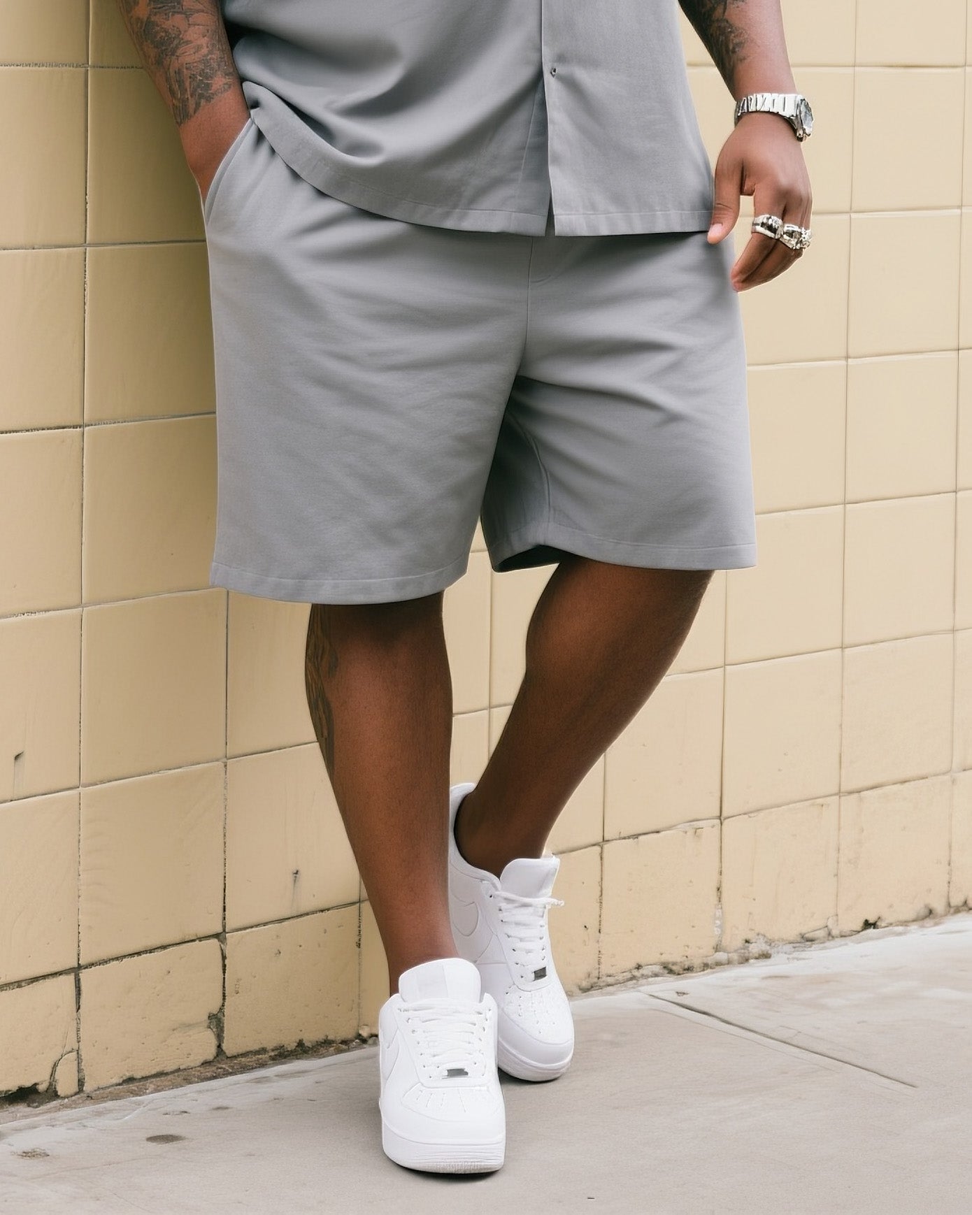 Big & Tall Black Gray Gradient T-Shirt Shorts Set for big men view 3