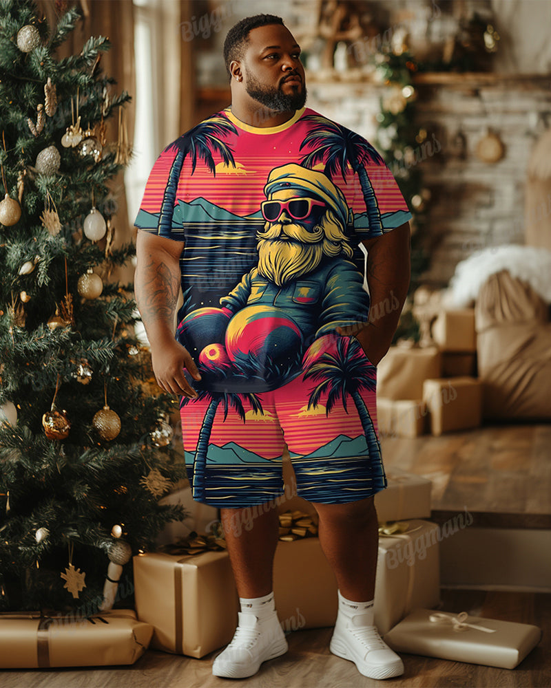 Big & Tall Red Hawaiian Graphic T-Shirt Shorts Set for big men view 1