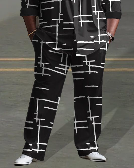Big & Tall Black Geometric Shirt Pants Set for big men view 3