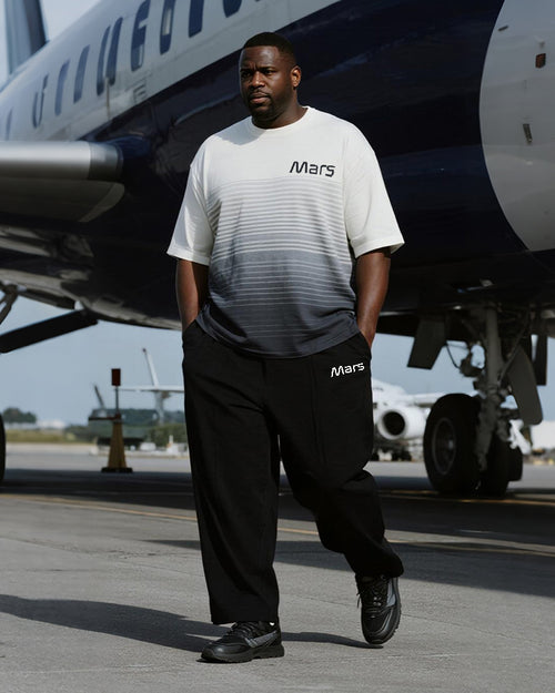 Big & Tall Gray Gradient Striped T-Shirt Pants Set for big men view 1