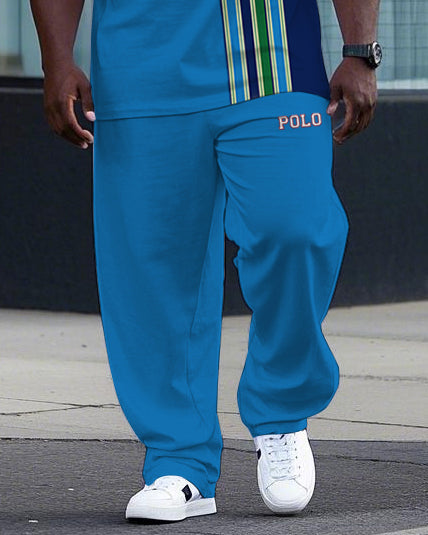 Big & Tall Blue Colorblock Striped Vest Pants Set for big men view 3